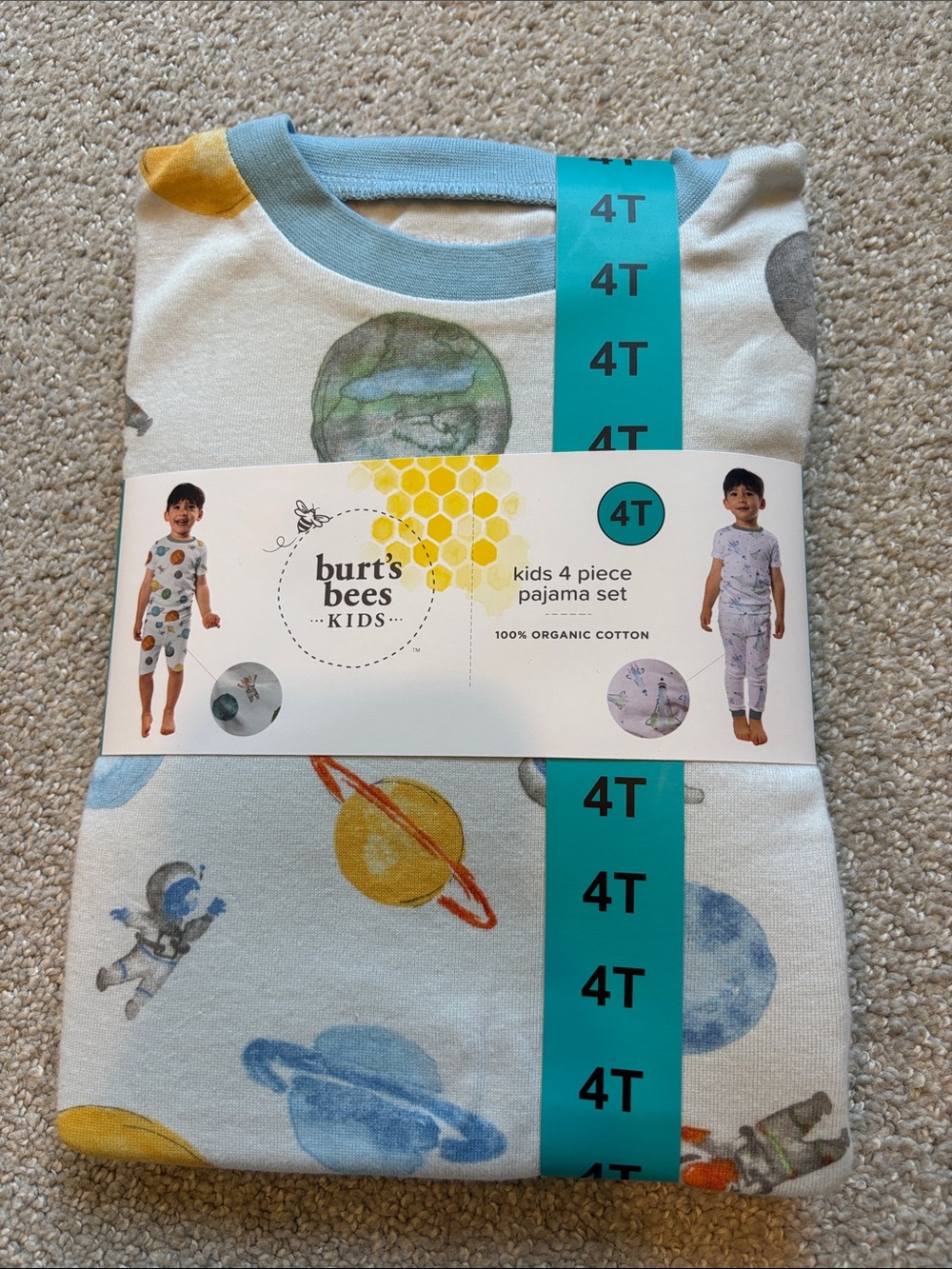 Burt's Bees Blue and White Kids 4-Piece Pajama Set - 4T